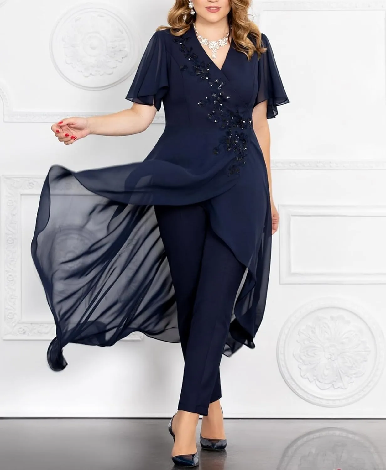 Mother of The Bride Pant Suits Lace Pant Suits for Women Dressy Wedding V Neck Pant Suit for Wedding Guest Women