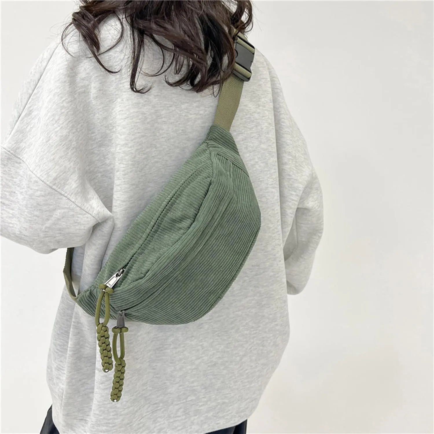 Muloo Fashionable Corduroy Waist Bag for Women Stylish and Convenient Fanny Pack Chest Bags for Casual Outings, app. 34x15x11cm /13.38x5.9x4.33in, Brown