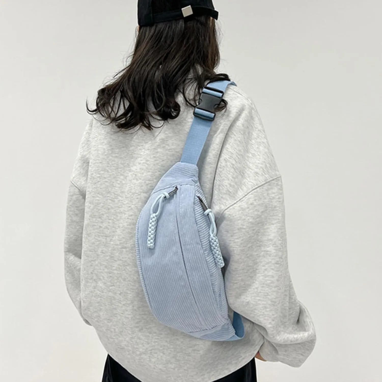 Muloo Fashionable Corduroy Waist Bag for Women Stylish and Convenient Fanny Pack Chest Bags for Casual Outings, app. 34x15x11cm /13.38x5.9x4.33in, Brown