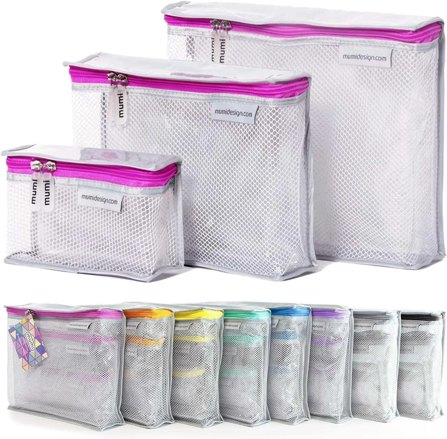 MUMI Travel Toiletry Bag Set of 3 – Water-Resistant Toiletry Bags for Women & Men – Clear Bags for Toiletries, Skincare, Makeup & Travel Essentials – Lightweight, Durable & Portable Organizer - Pink