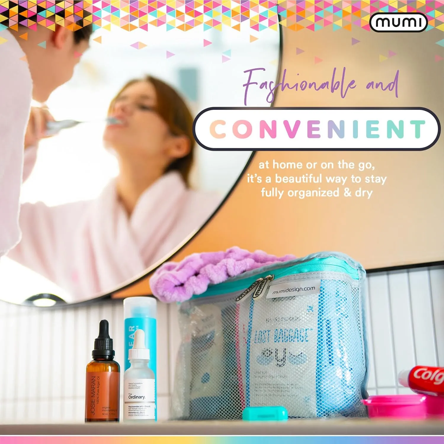MUMI Travel Toiletry Bag Set of 3 – Water-Resistant Toiletry Bags for Women & Men – Clear Bags for Toiletries, Skincare, Makeup & Travel Essentials – Lightweight, Durable & Portable Organizer - Pink