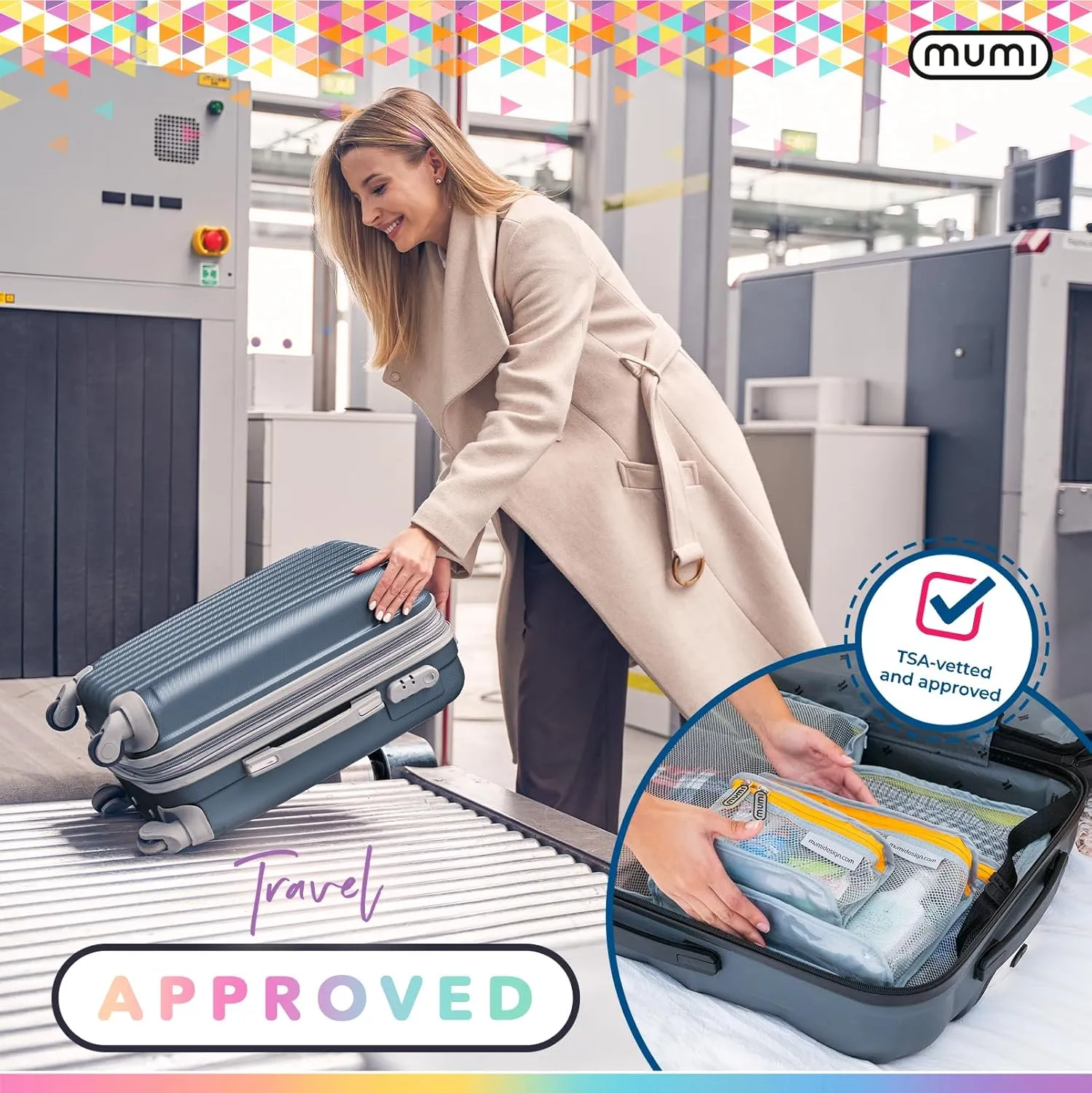 MUMI Travel Toiletry Bag Set of 3 – Water-Resistant Toiletry Bags for Women & Men – Clear Bags for Toiletries, Skincare, Makeup & Travel Essentials – Lightweight, Durable & Portable Organizer - Pink