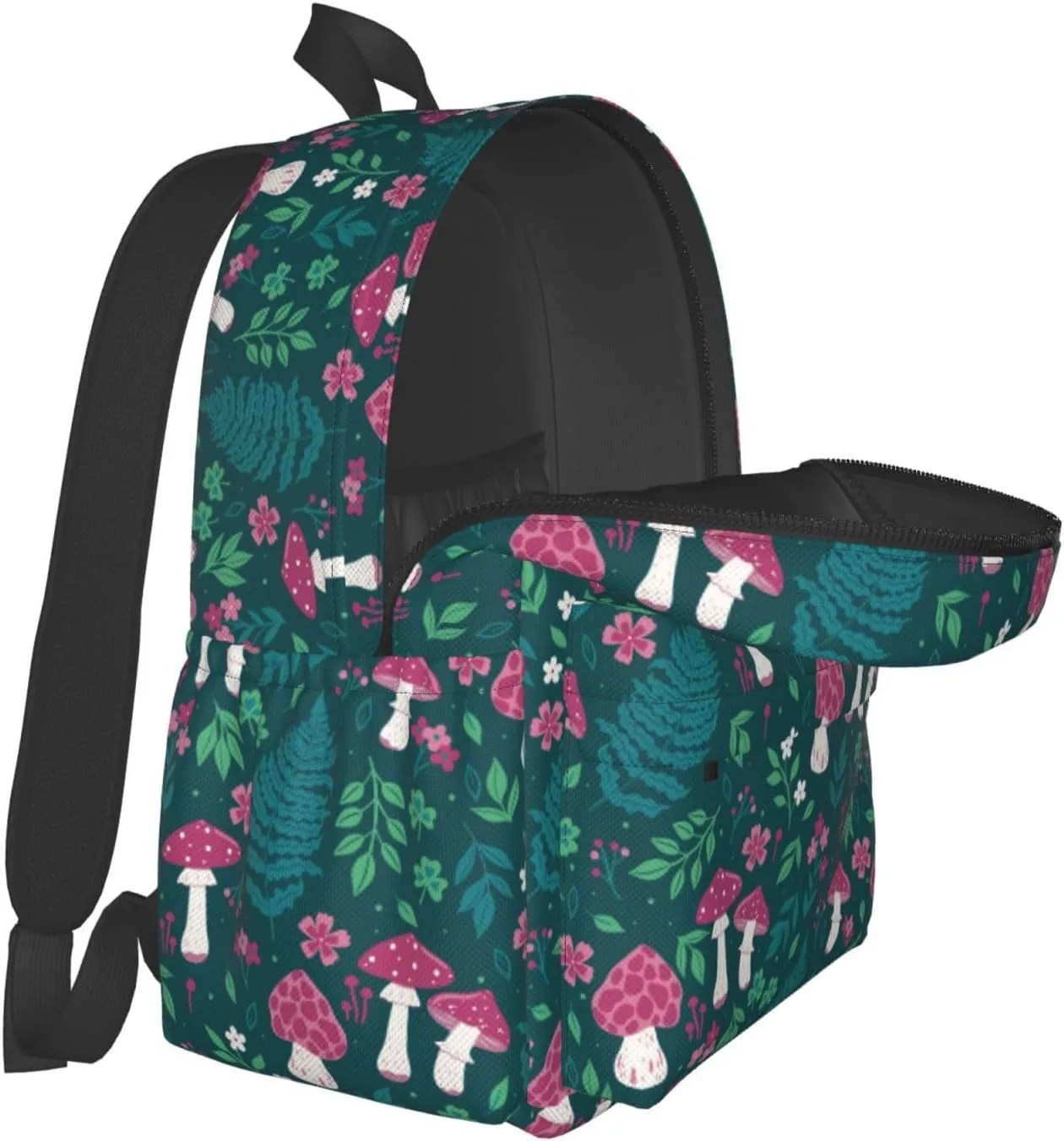 Mushrooms Flowers Laptop Commuter Backpack Shoulder Bag Casual Back Pack Daypack Bags With Side Pockets For Work Travel Daily Use