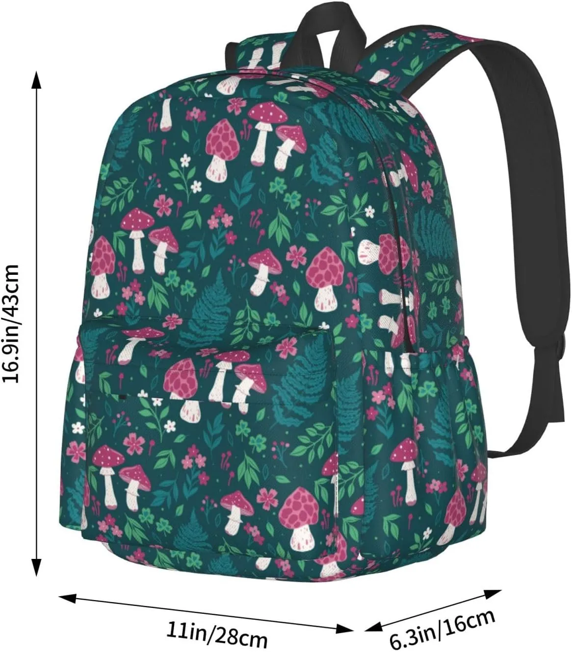 Mushrooms Flowers Laptop Commuter Backpack Shoulder Bag Casual Back Pack Daypack Bags With Side Pockets For Work Travel Daily Use