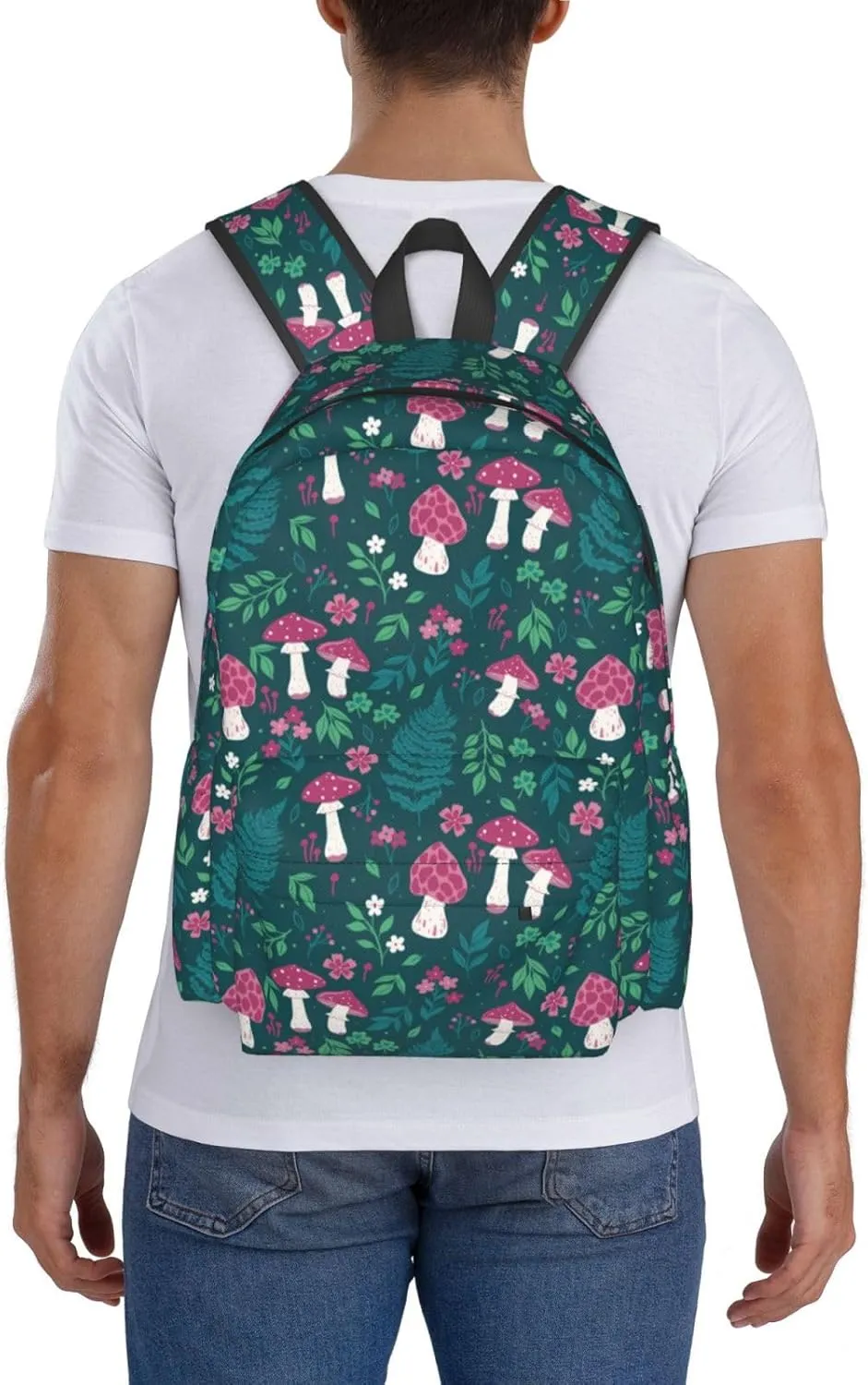 Mushrooms Flowers Laptop Commuter Backpack Shoulder Bag Casual Back Pack Daypack Bags With Side Pockets For Work Travel Daily Use