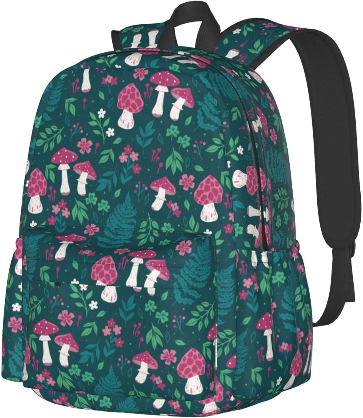 Mushrooms Flowers Laptop Commuter Backpack Shoulder Bag Casual Back Pack Daypack Bags With Side Pockets For Work Travel Daily Use
