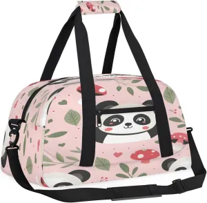 Mushrooms Panda Kids Overnighter Duffel Bags for Boys, Carry-On Size Sports Gym Bag with Front Zipper Pocket for School Practice or Overnight Travel Weekender Sleepover Tote Bag