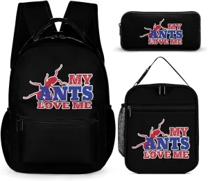 My Ants Love Me 3 Pcs Backpacks Set Combination 16“ Travel Backpack Portable Lunch Bag Pencil Case for Unisex