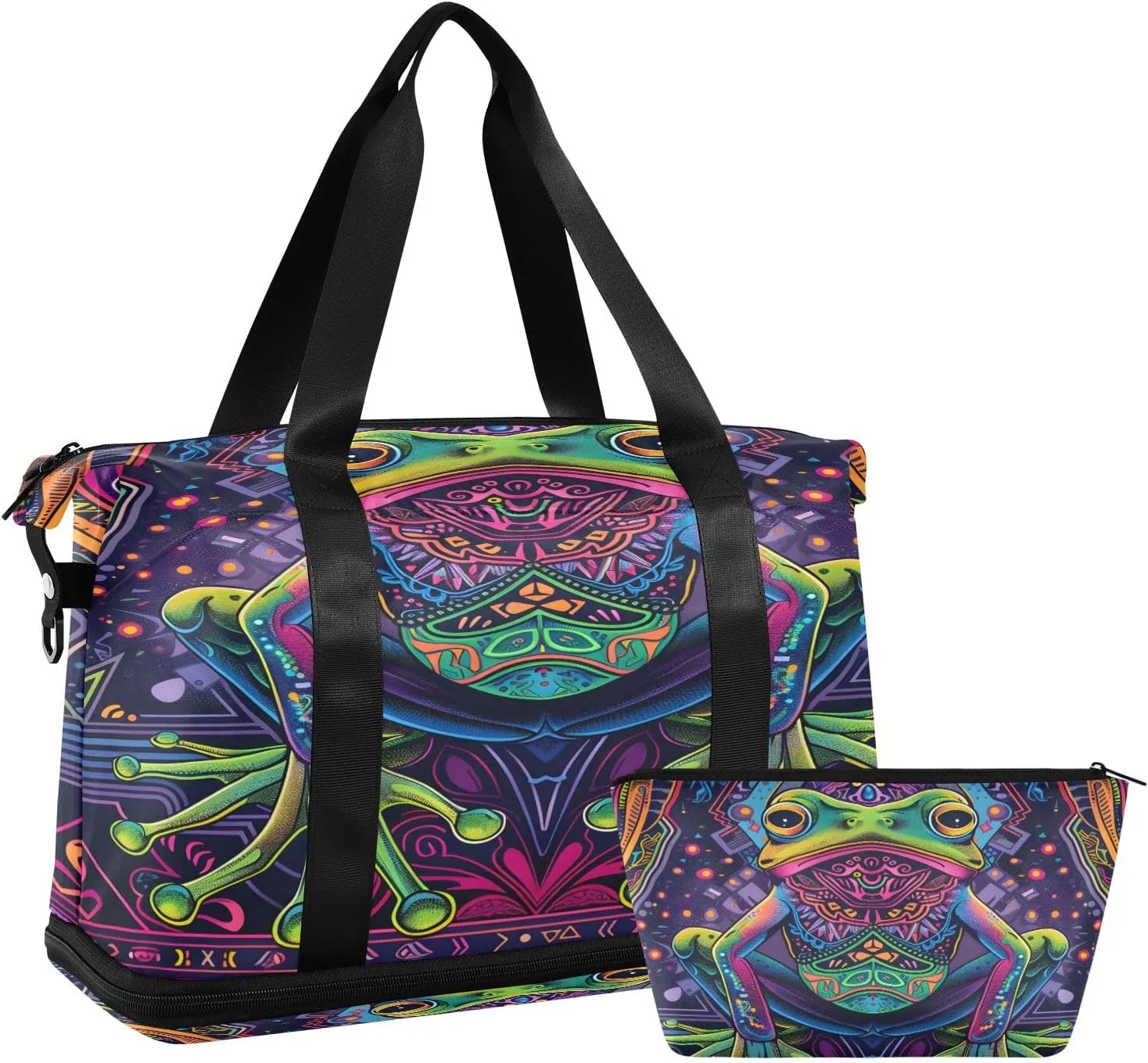 Neon Frog Travel Duffel Bag Waterproof Gym Sport Tote Bag Carry On Weekender Bag with Compartment