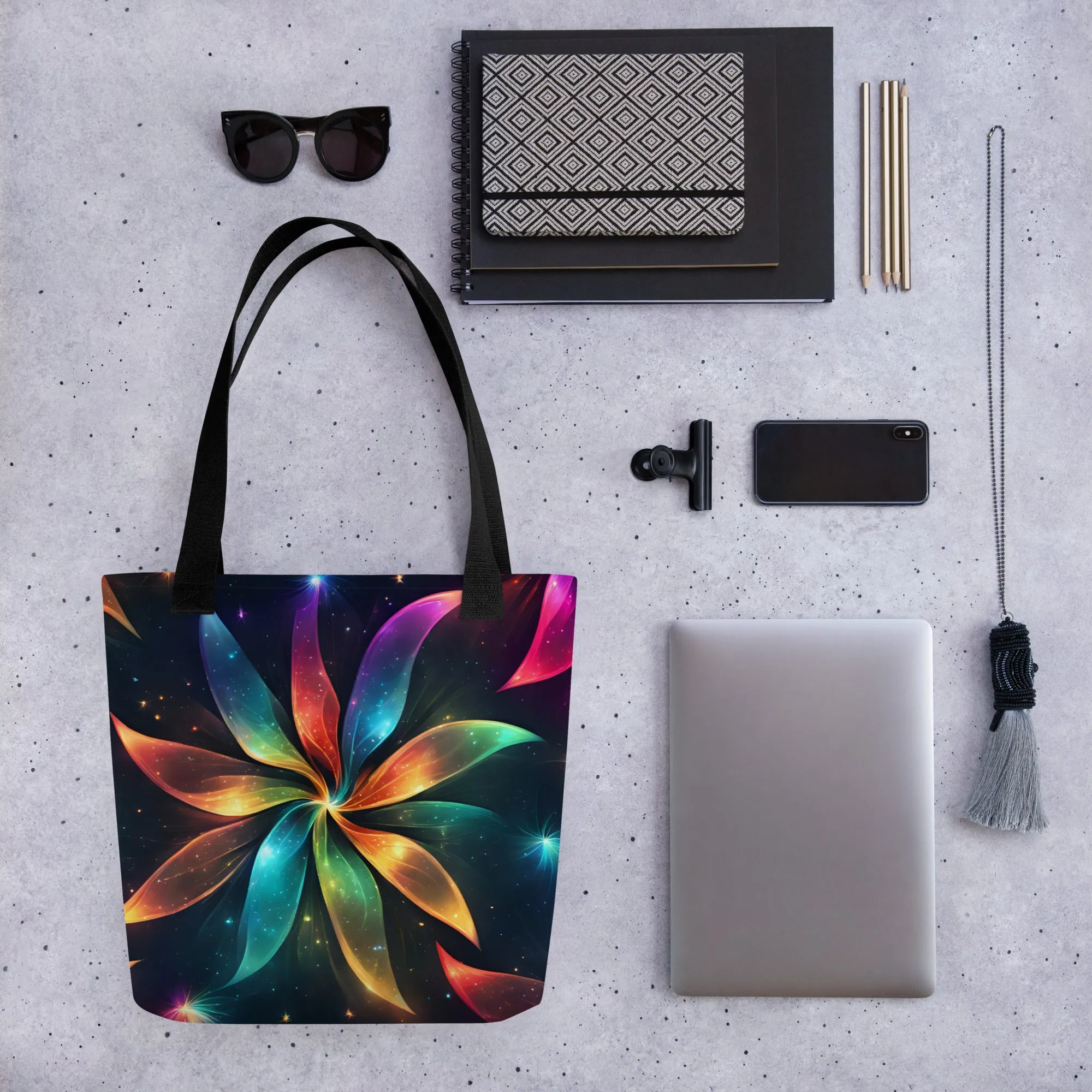 Neon Rainbow Pinwheel All Over Print Tote Bag