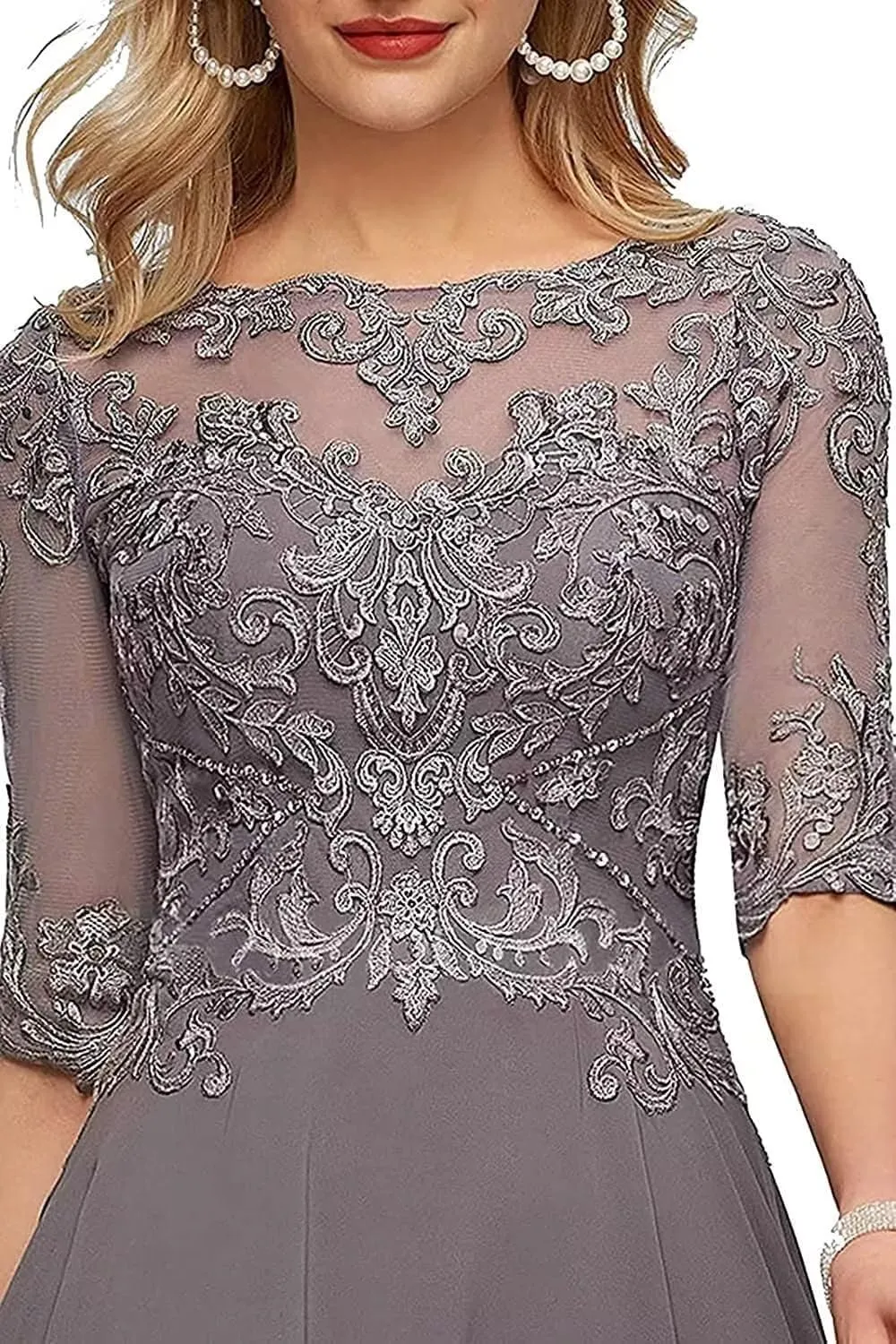 New Lace Appliques Mother of The Bride Dresses for Wedding 3/4 Sleeve Tea Length Beaded Formal Evening Prom Dress