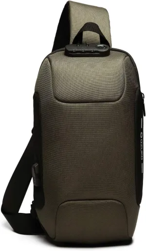 New Men Sling Bag Anti-theft Crossbody Bag Chest Pack with Password Lock,USB, Reflective Stripe Shoulder Bag for Cycling Camping Riding Hiking Waterproof Polyester Light Green