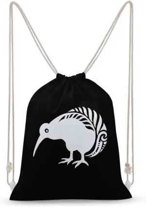 New Zealand Kiwi Fern Canvas Drawstring Backpack Fashionable Sports Sackpack Personalized Shoulder Bag for Men Women 30x40cm
