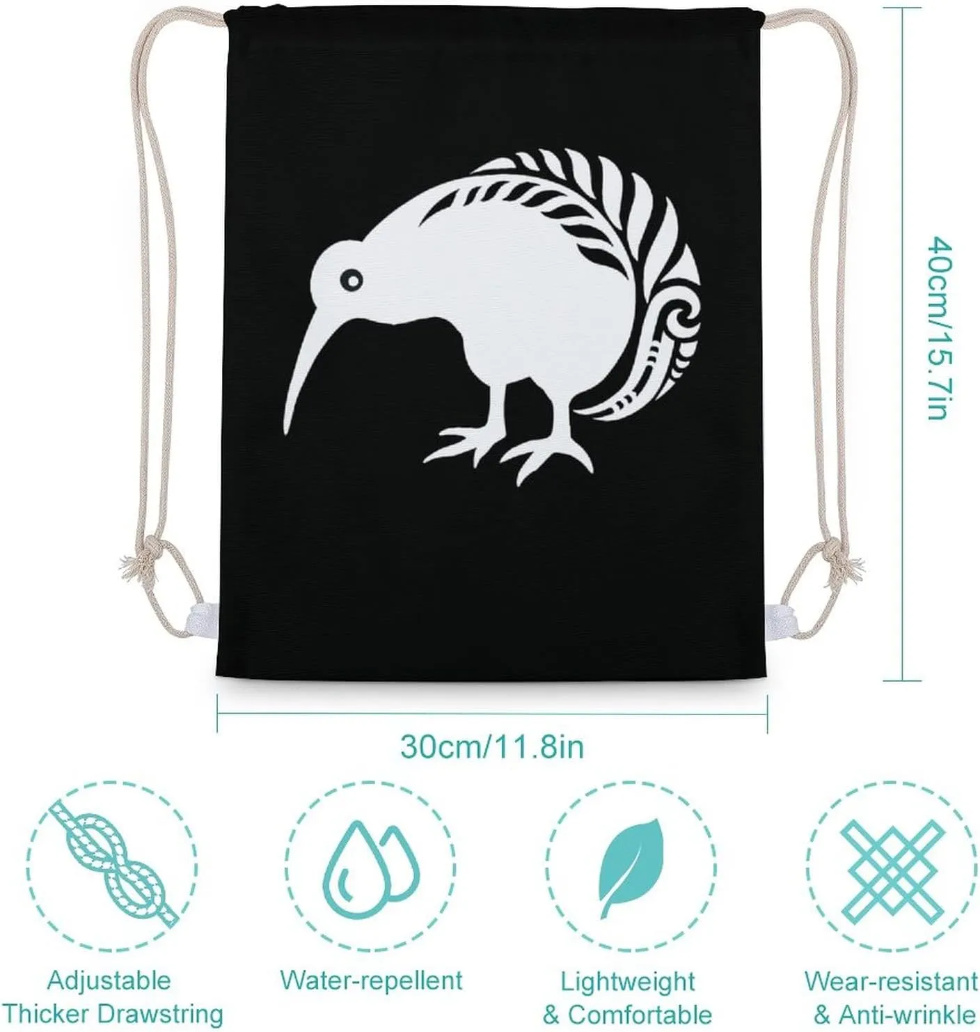 New Zealand Kiwi Fern Canvas Drawstring Backpack Fashionable Sports Sackpack Personalized Shoulder Bag for Men Women 30x40cm