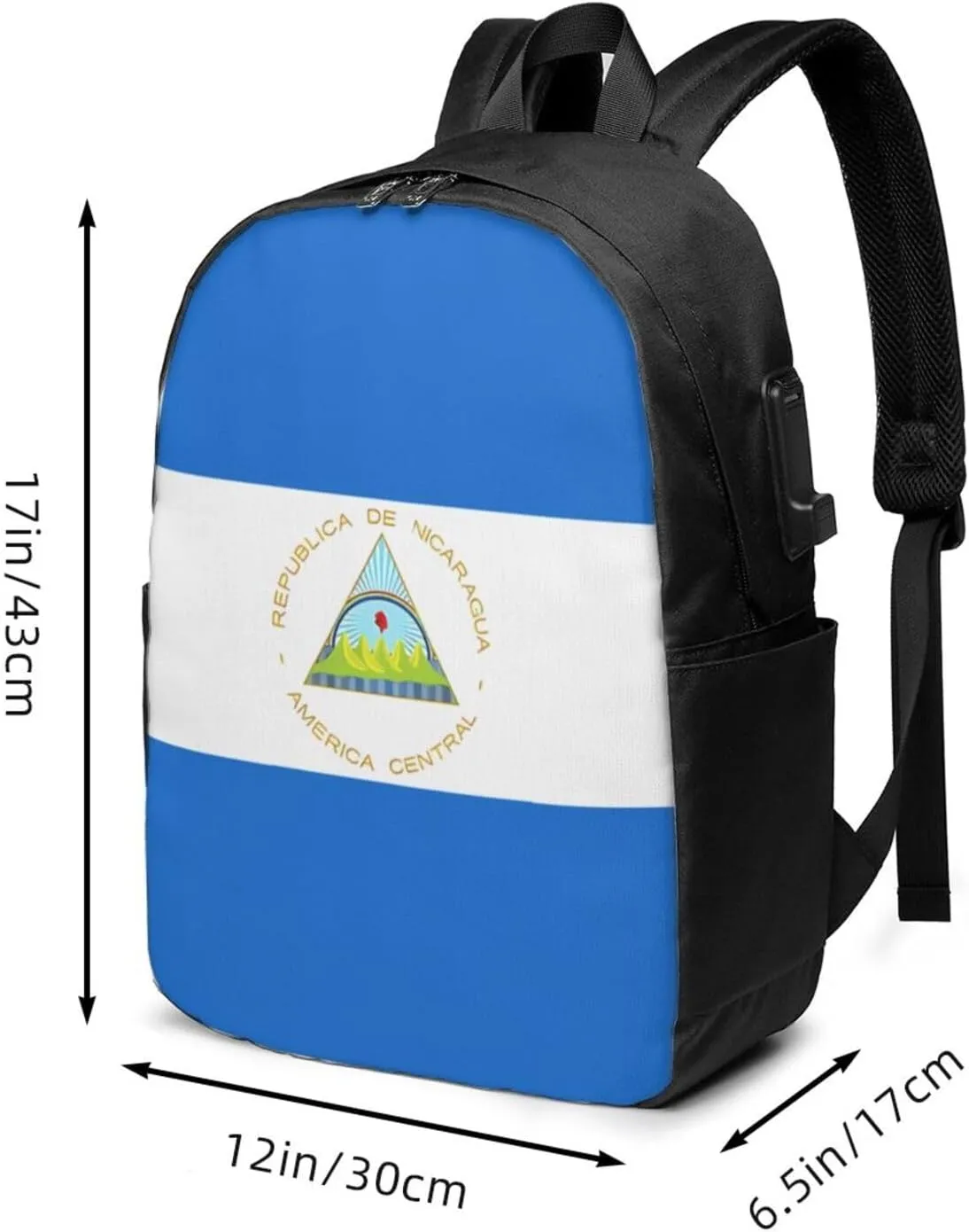 Nicaragua Flag Laptop Backpacks Travel Backpack Casual Business Daypack Sport Rucksack Computer Bag Fits up to 17 Inch Notebook with USB Port