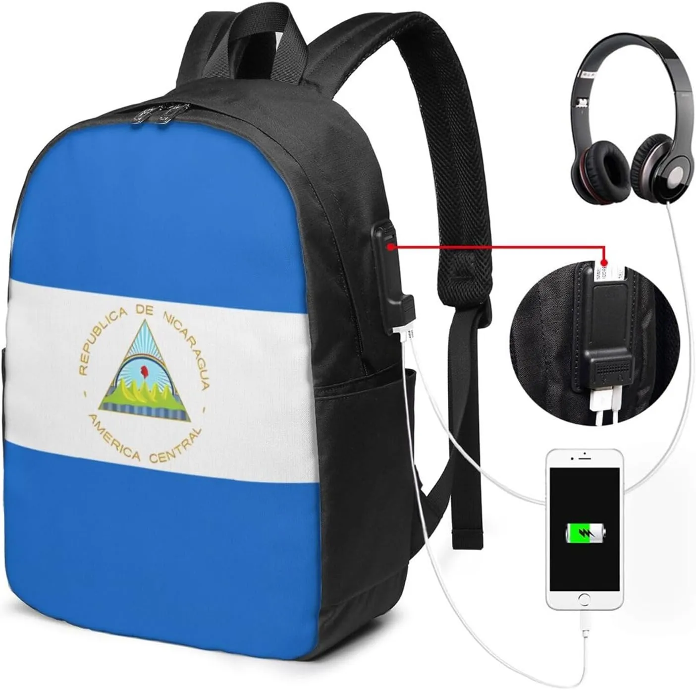 Nicaragua Flag Laptop Backpacks Travel Backpack Casual Business Daypack Sport Rucksack Computer Bag Fits up to 17 Inch Notebook with USB Port
