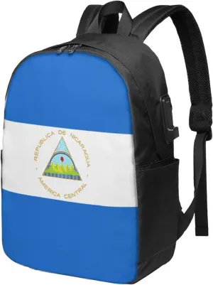 Nicaragua Flag Laptop Backpacks Travel Backpack Casual Business Daypack Sport Rucksack Computer Bag Fits up to 17 Inch Notebook with USB Port