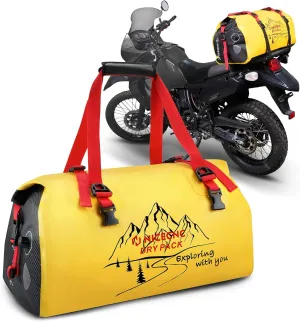 NICECNC Waterproof Motorcycle Dry Duffel Bag 66L, 500D PVC Motorcycle Tail Bag Rear Seat Rack Trunk Bag Universal Motorcycle Travel Luggage Storage Bag Fit for Adventure Riding Camping Boating, Yellow