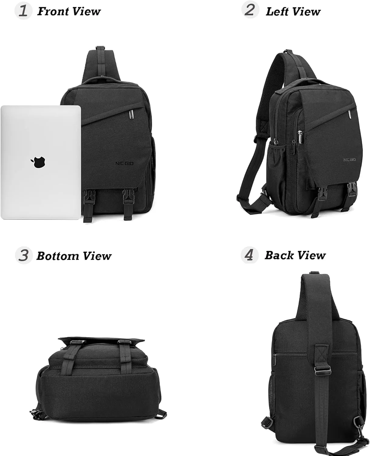 NICGID Sling Bag Backpack, 13.3'' 14.1'' Laptop Bag Crossbody Shoulder Chest Backpacks Travel Outdoors for Men Women