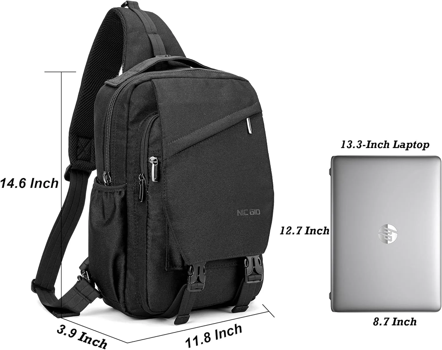 NICGID Sling Bag Backpack, 13.3'' 14.1'' Laptop Bag Crossbody Shoulder Chest Backpacks Travel Outdoors for Men Women