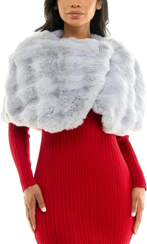 Nina Leonard One Button And Hook Closure Embellished Faux Fur Caplet