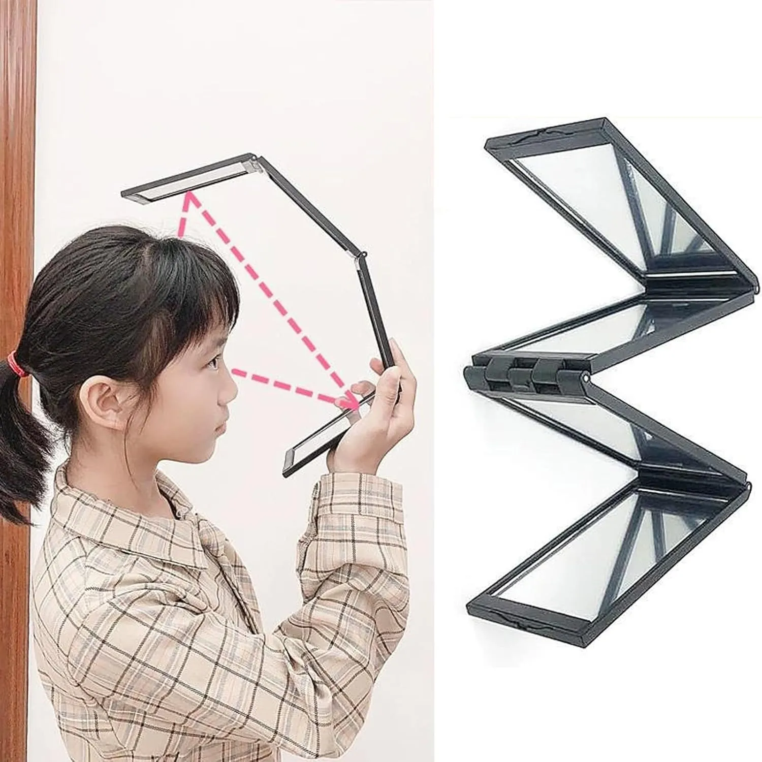 Nishomee Mirror, Multi Angle Folding Mirror for Self Haircutting - Head Back View Available, 4 Way Mirror, 360 Portable Foldable Handheld Desktop Expandable Makeup-2pcs