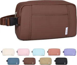 NOL Natural Organic Lifestyle Nylon Waterproof Makeup Bag Lightweight Travel Toiletry Bag for Adults, Reusable, Zip Closure with Buckle Handle, Snack Bag, Travel Cosmetic Bag, Coffee