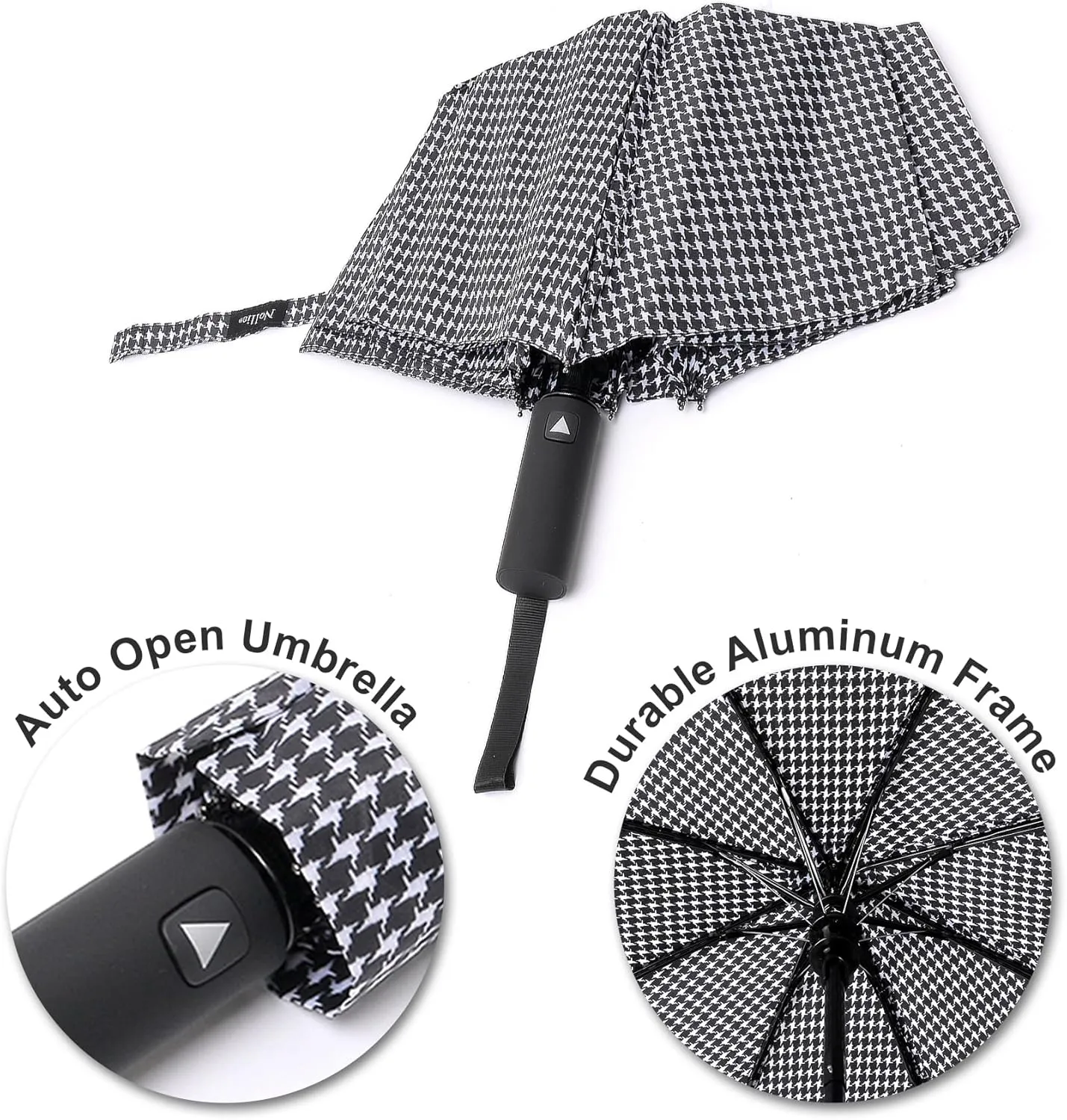 Nollia Windproof Automatic Travel Umbrella, Compact Portable with Reinforced Ribs for Sun & Rain