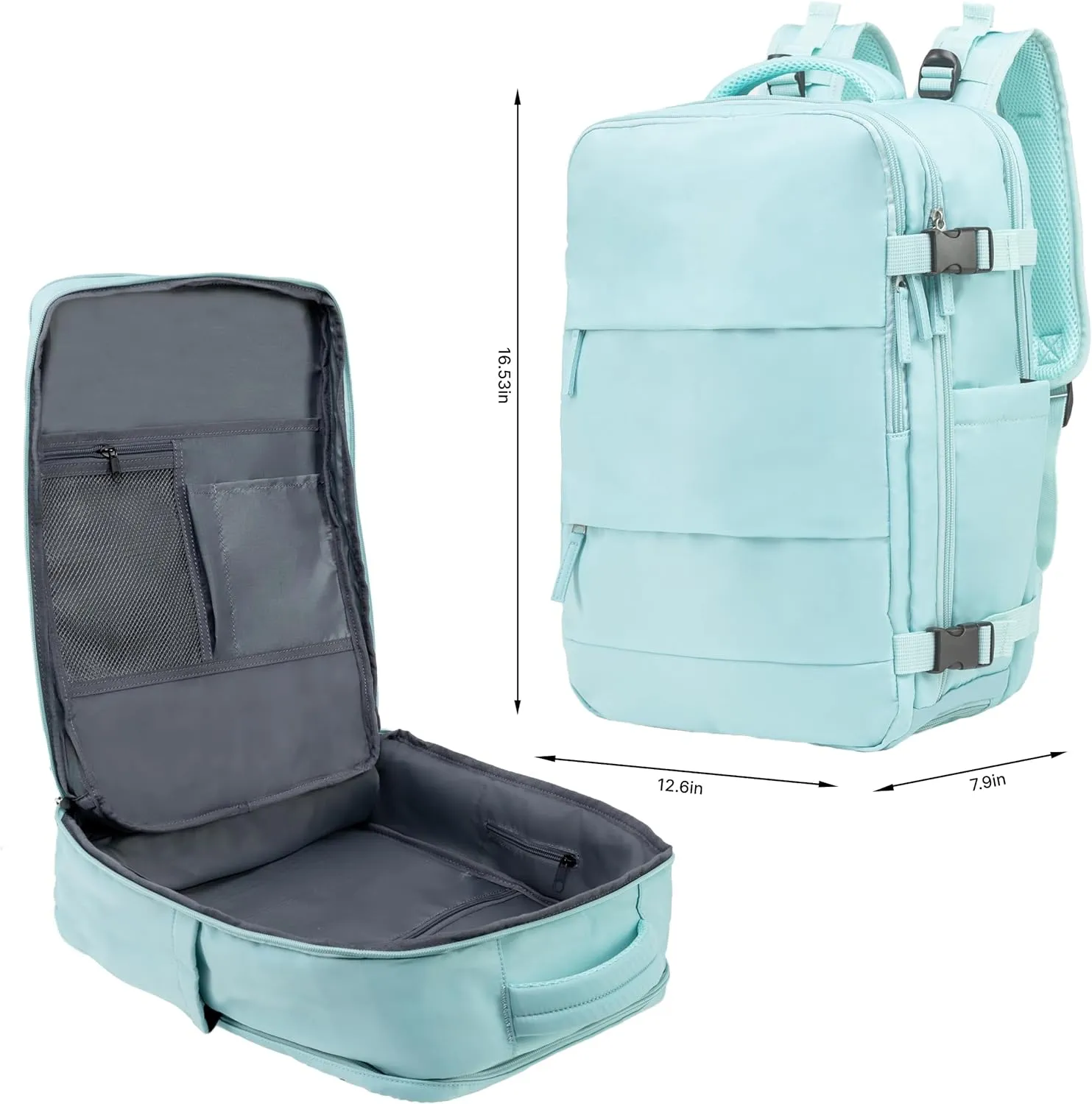 (Not Made In China) Travel Backpack For Men and Women, Airline Approved Carry On Bag w/Shoe Compartment, Fits 16 inch Laptop Computer, Personal Item Bag w/USB Charging Port (Columbus, Mint, 1 Pack)