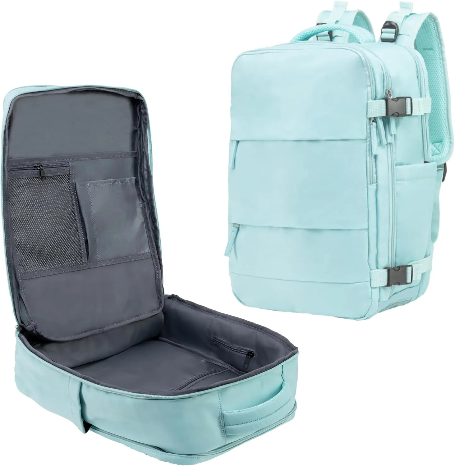 (Not Made In China) Travel Backpack For Men and Women, Airline Approved Carry On Bag w/Shoe Compartment, Fits 16 inch Laptop Computer, Personal Item Bag w/USB Charging Port (Columbus, Mint, 1 Pack)