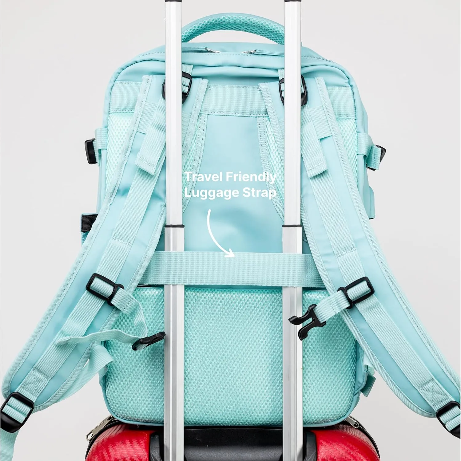 (Not Made In China) Travel Backpack For Men and Women, Airline Approved Carry On Bag w/Shoe Compartment, Fits 16 inch Laptop Computer, Personal Item Bag w/USB Charging Port (Columbus, Mint, 1 Pack)
