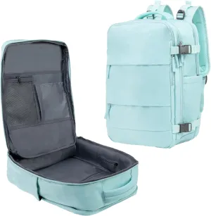 (Not Made In China) Travel Backpack For Men and Women, Airline Approved Carry On Bag w/Shoe Compartment, Fits 16 inch Laptop Computer, Personal Item Bag w/USB Charging Port (Columbus, Mint, 1 Pack)