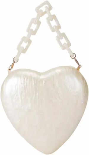 Novelty Acrylic Heart Shape Strap Crossbody Bag Chic Marble Clutch Wedding Handbag Purse for Cocktail Banquet