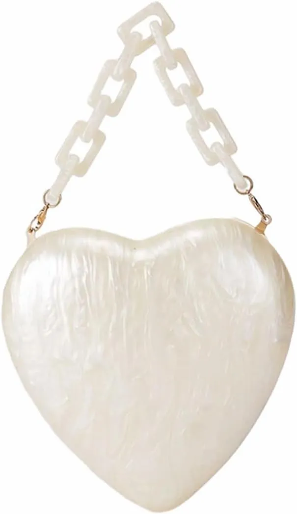 Novelty Acrylic Heart Shape Strap Crossbody Bag Chic Marble Clutch Wedding Handbag Purse for Cocktail Banquet