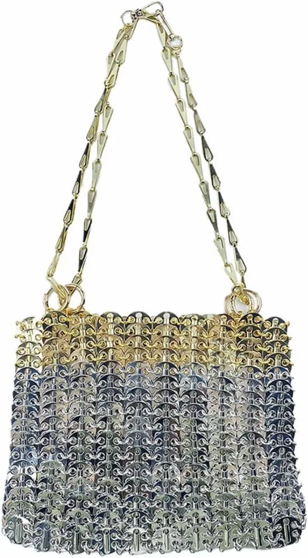 Novelty Metal Sequins Purse Hollow Out Metallic Evening Bag Glittering Ladies Crossbody Bag Beaded Bag for Party