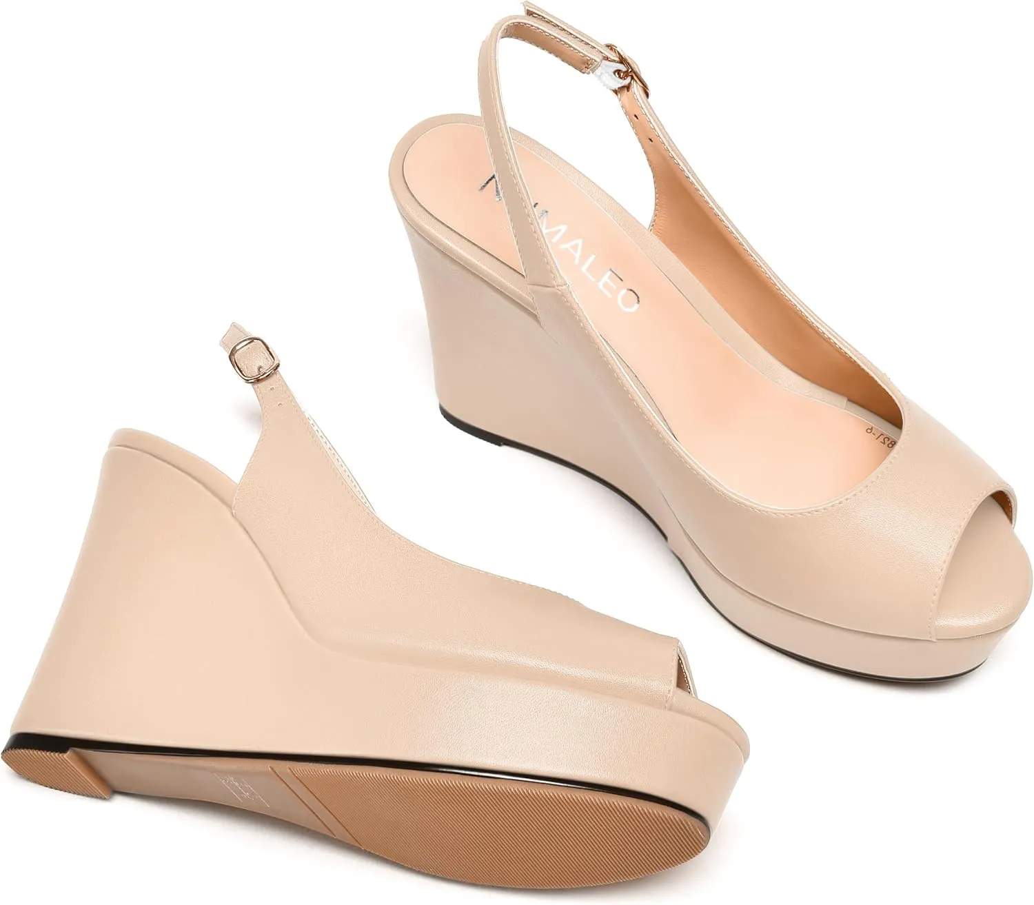 NUMALEO Womens Evening Slingback Buckle Platform Sexy Peep Toe Matte Fashion Wedge High Heel Pumps Shoes 4 Inch