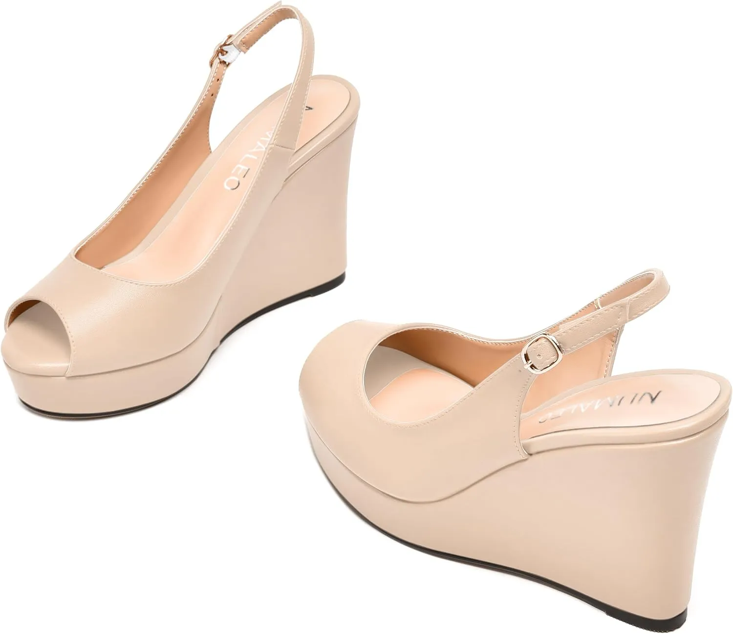 NUMALEO Womens Evening Slingback Buckle Platform Sexy Peep Toe Matte Fashion Wedge High Heel Pumps Shoes 4 Inch