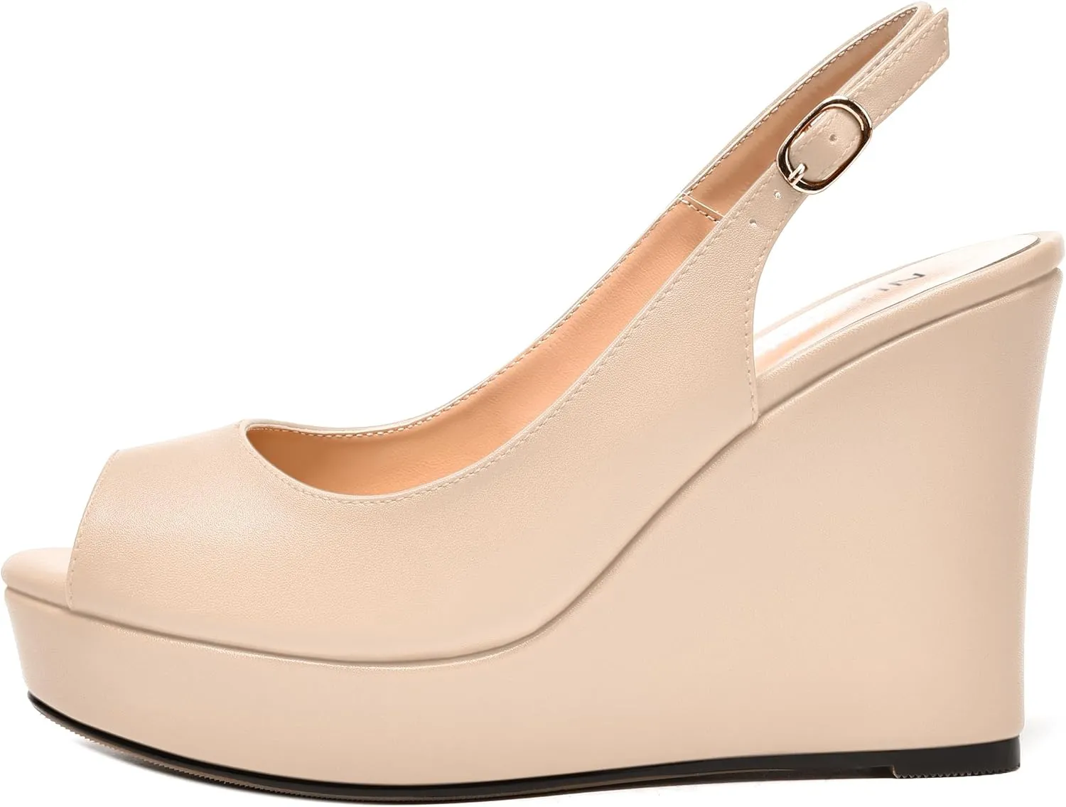 NUMALEO Womens Evening Slingback Buckle Platform Sexy Peep Toe Matte Fashion Wedge High Heel Pumps Shoes 4 Inch