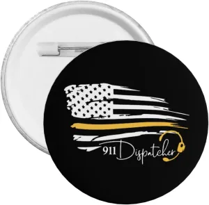 Number 911 Dispatcher Thin Gold Yellow Line Dispatch American Flag Express Your Unique Style with Our Fashionable Round Badges