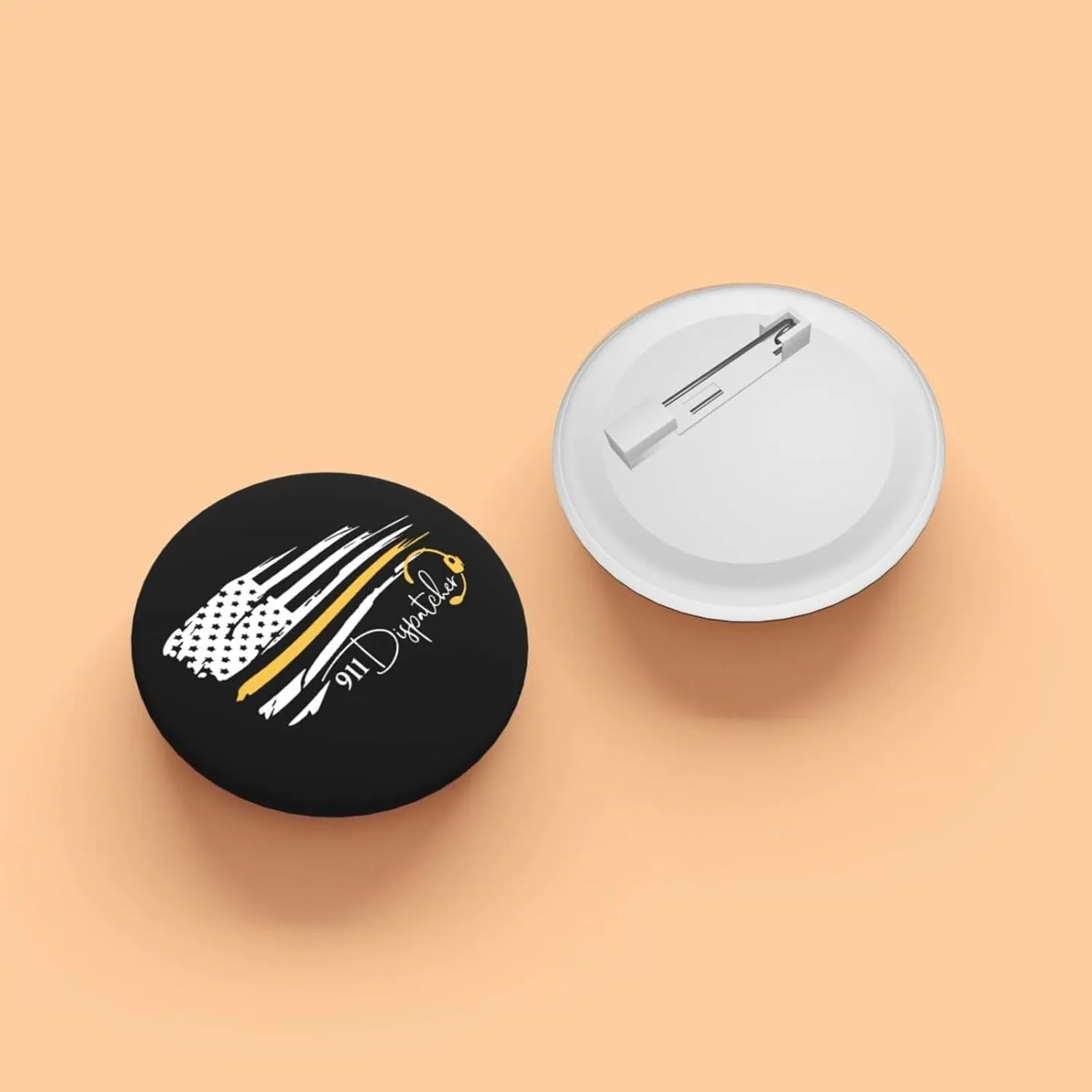 Number 911 Dispatcher Thin Gold Yellow Line Dispatch American Flag Express Your Unique Style with Our Fashionable Round Badges