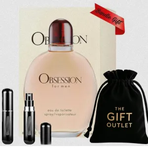Obsession. Cologne for Men De Toilette Spray 4.0 oz Bundle with Perfume Atomizer and Velvet Travel Bag