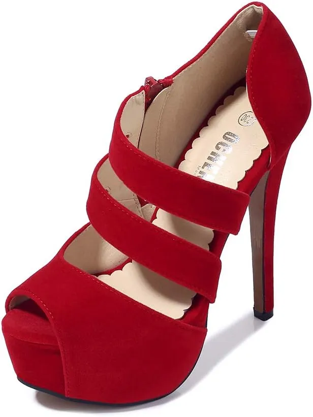 OCHENTA Women's Peep Toe Prom Heels Platform High Heels Sandal Pumps Zipper Hollow Out Sexy Heels