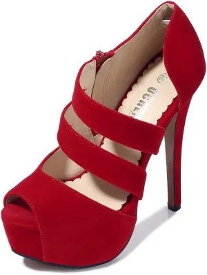 OCHENTA Women's Peep Toe Prom Heels Platform High Heels Sandal Pumps Zipper Hollow Out Sexy Heels