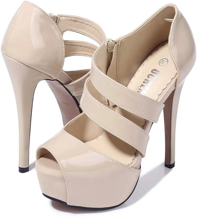 OCHENTA Women's Peep Toe Prom Heels Platform High Heels Sandal Pumps Zipper Hollow Out Sexy Heels