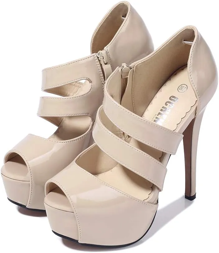 OCHENTA Women's Peep Toe Prom Heels Platform High Heels Sandal Pumps Zipper Hollow Out Sexy Heels