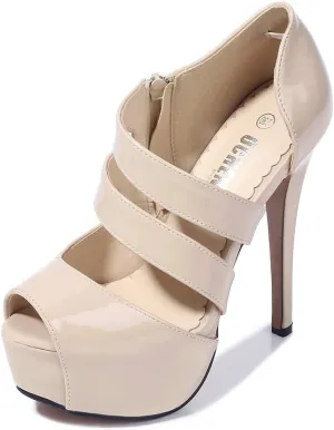 OCHENTA Women's Peep Toe Prom Heels Platform High Heels Sandal Pumps Zipper Hollow Out Sexy Heels