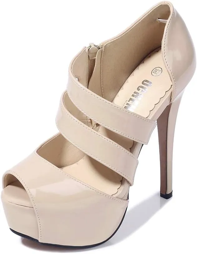 OCHENTA Women's Peep Toe Prom Heels Platform High Heels Sandal Pumps Zipper Hollow Out Sexy Heels
