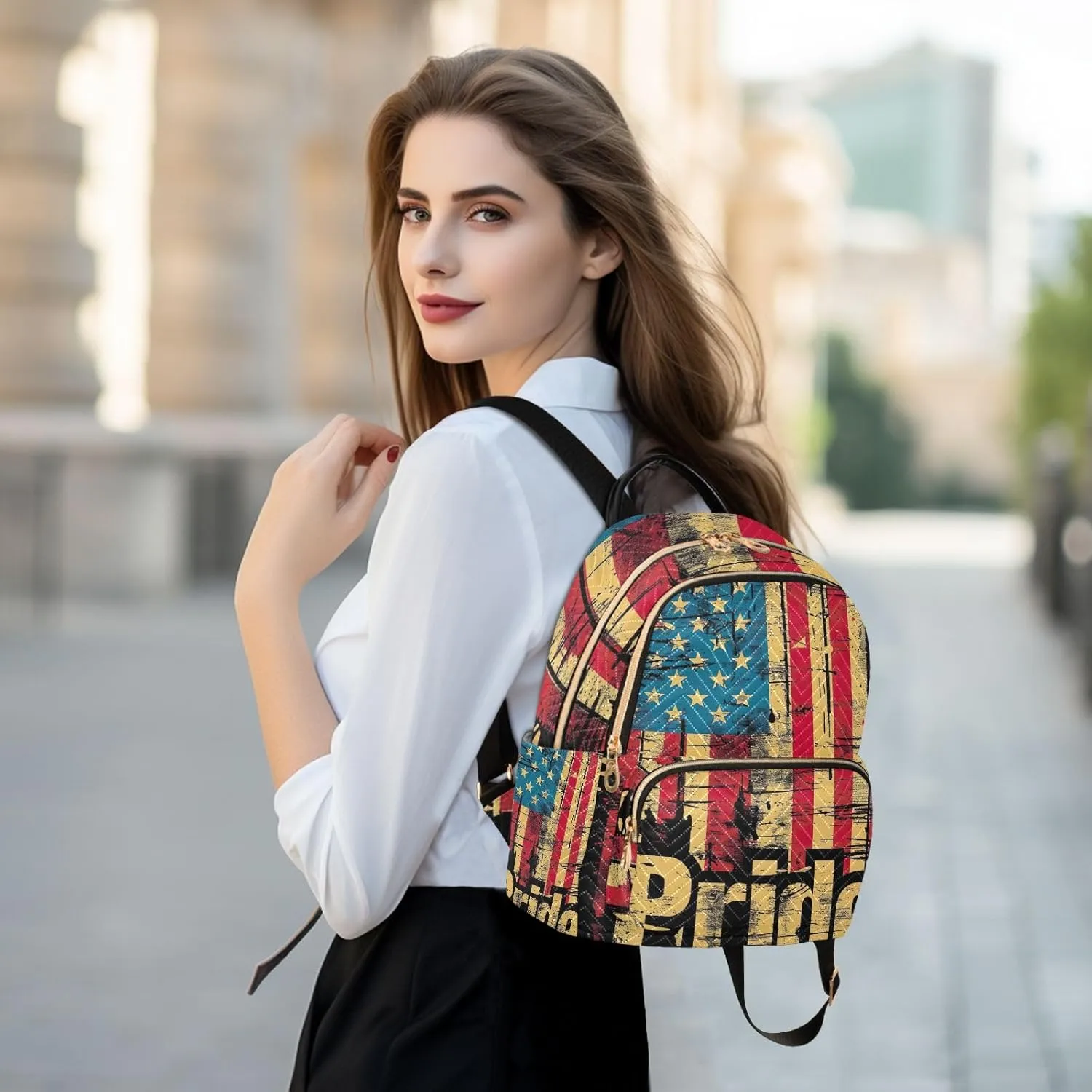 ODAWA American Flag Pride Quilted Backpacks Woman Backpack Purse Travel Purse