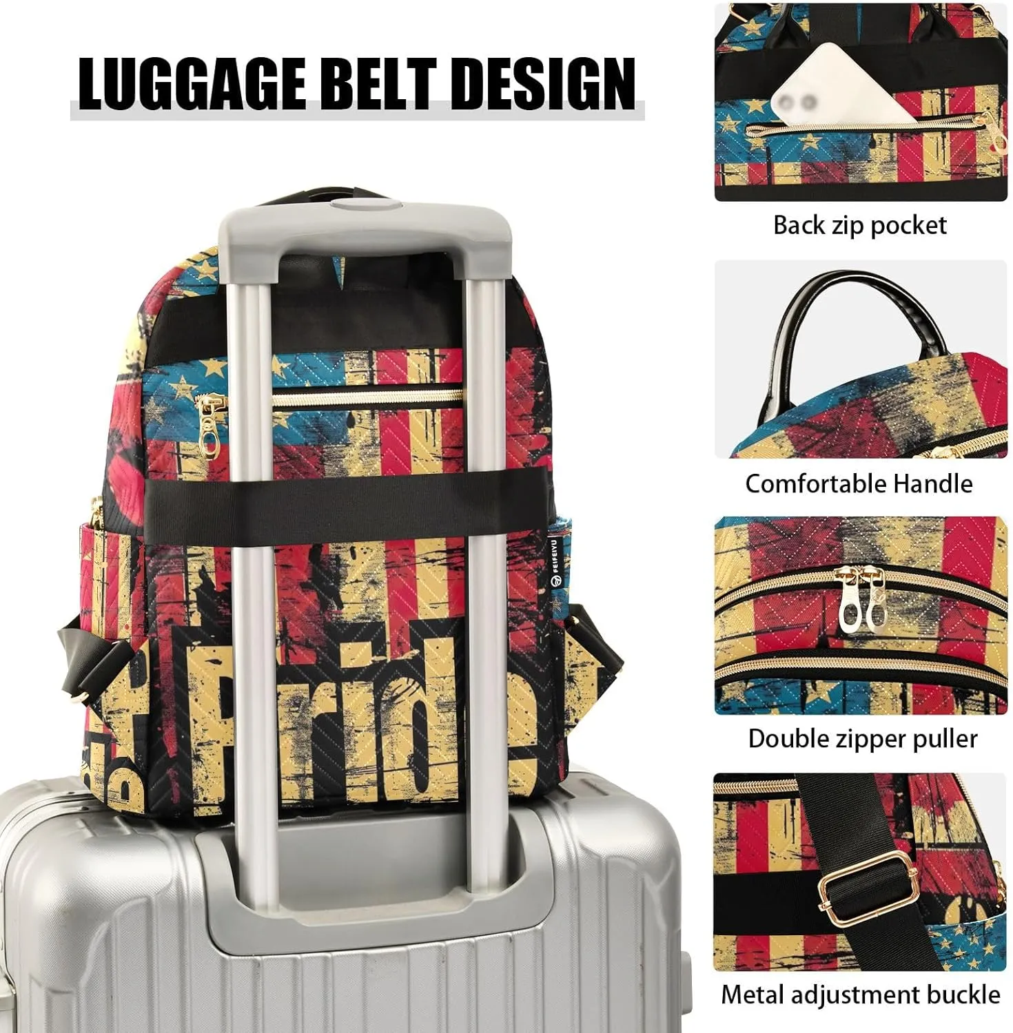 ODAWA American Flag Pride Quilted Backpacks Woman Backpack Purse Travel Purse