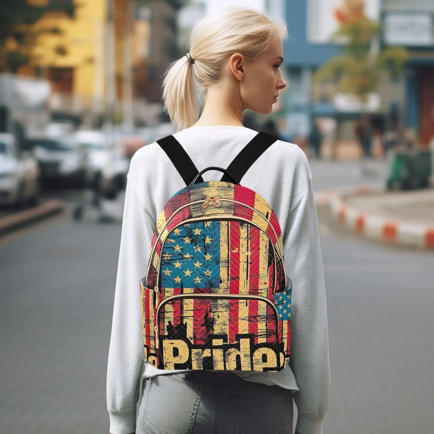 ODAWA American Flag Pride Quilted Backpacks Woman Backpack Purse Travel Purse